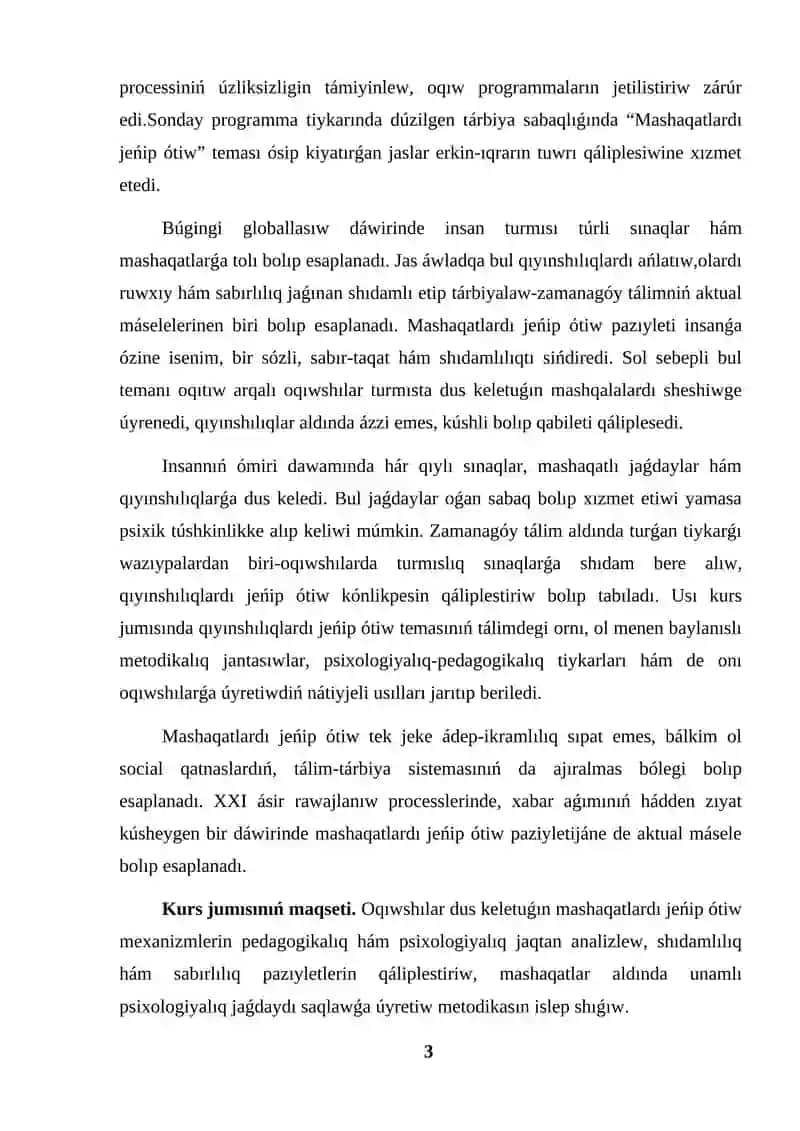 KURS JUMISI MASHAQATLARDI JEŃIP ÓTIW 3