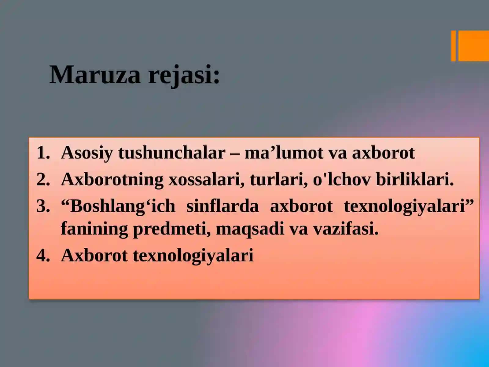 ZAMONAVIY TA’LIM TEXNOLOGIYASINING KONSEPTUAL ASOSLARI, AXBOROTTEXNALOGIYASI TUSHUNCHASI VA KLASSIFIKATSIYASI 3