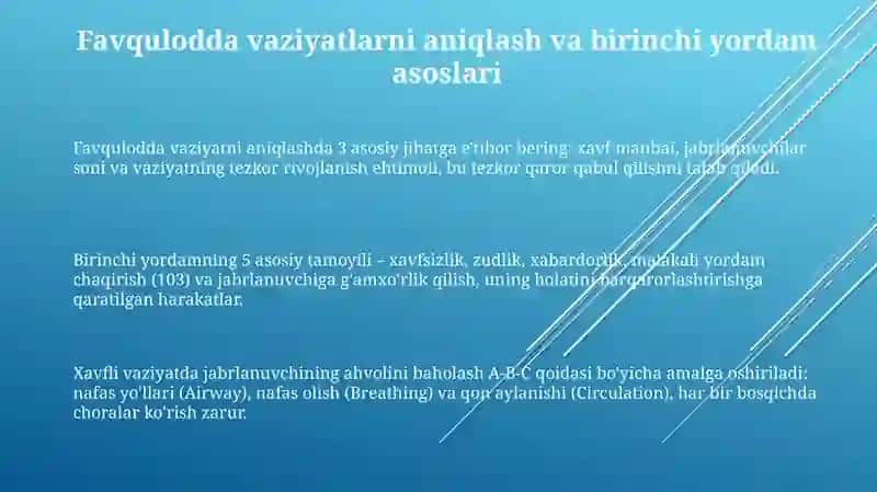 Favqulotda vaziyatlarda turli travmalar va ularda birinchi yordam koʻrsatish 3