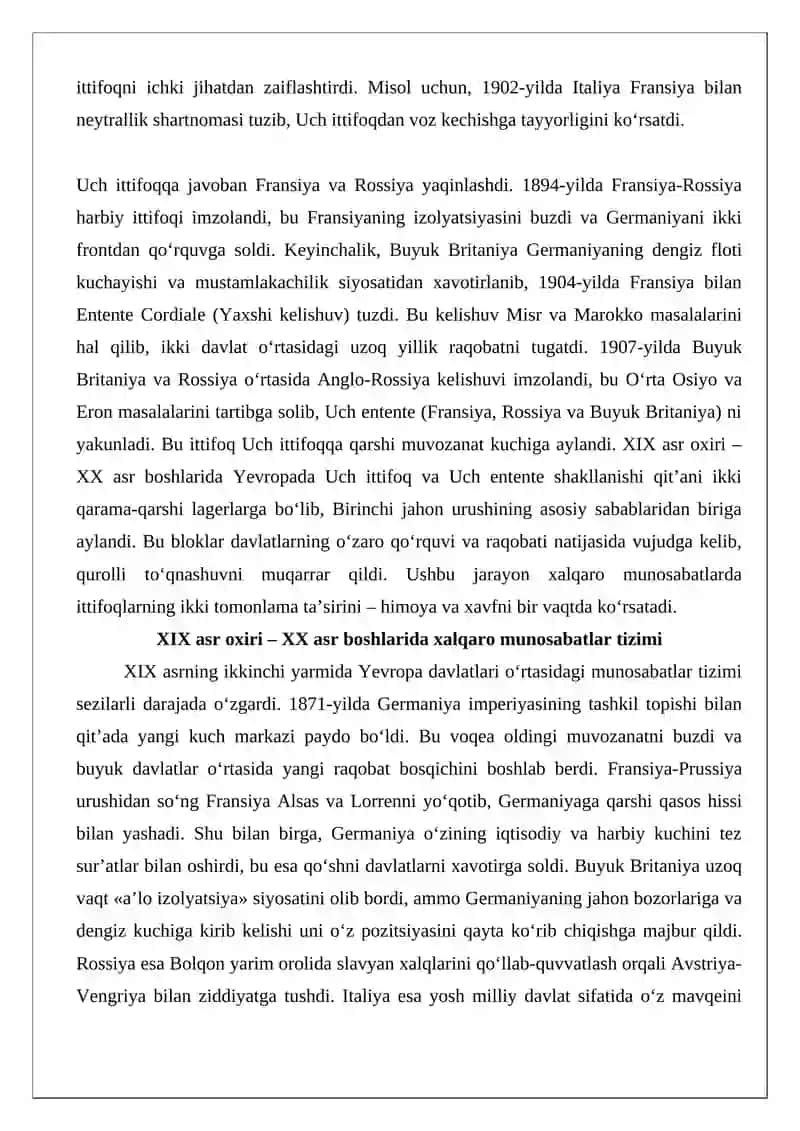 XIX asr oxiri – XX asr boshlarida harbiy-siyosiy bloklarning tashkil topishi 3