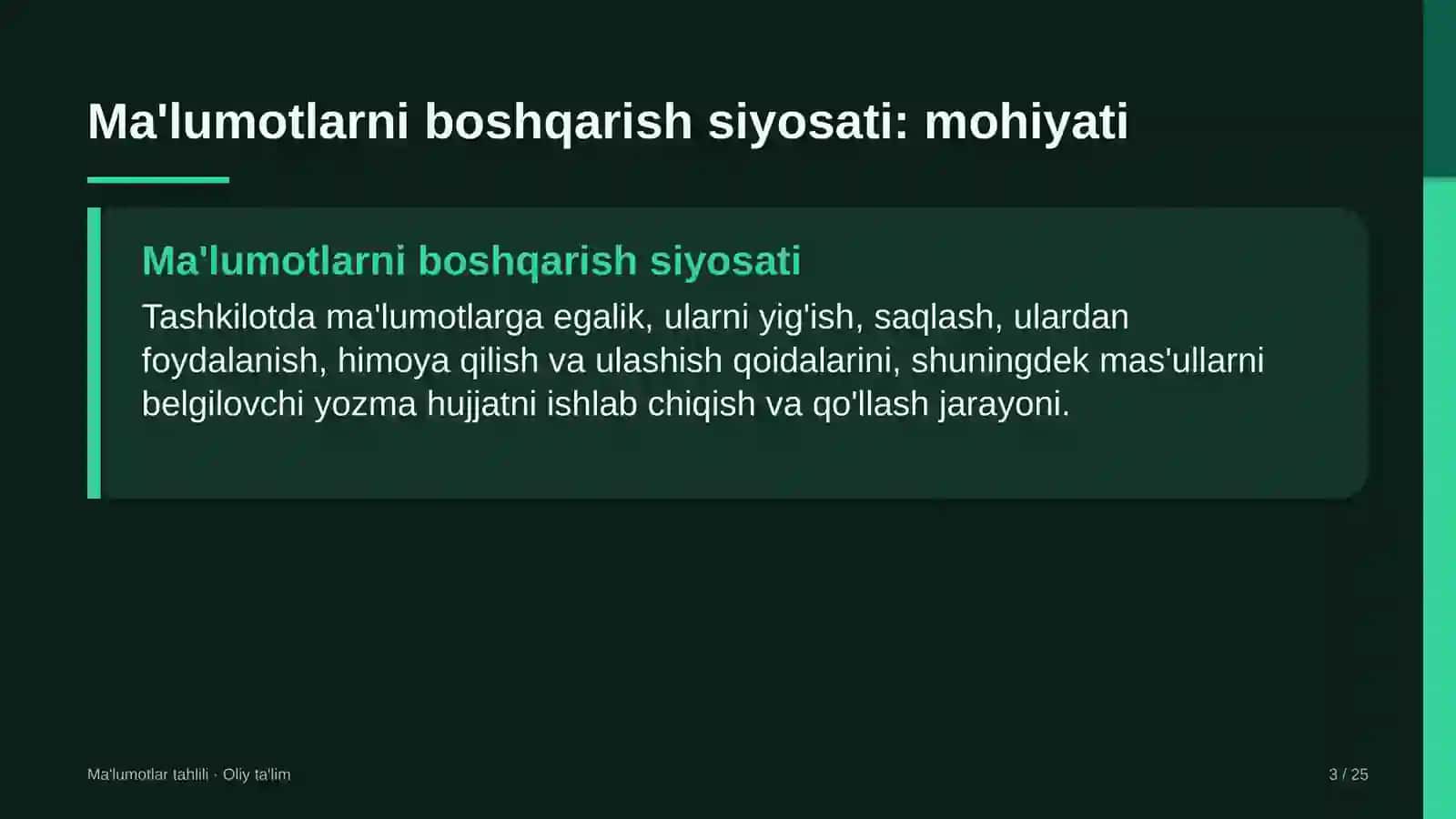 Ma'lumotlar tahlili · Oliy ta'lim 3