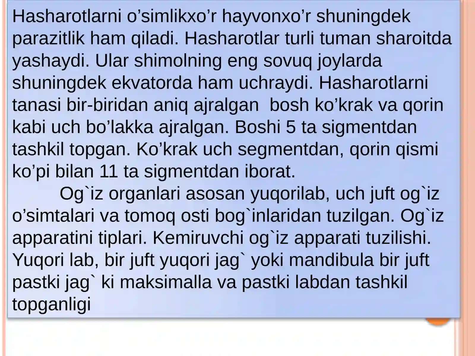 TRAXEYA BILAN NAFAS OLUVCHILAR KENJA TIPI. HASHAROTLAR SINFINING MORFOLOGIYASI. 3
