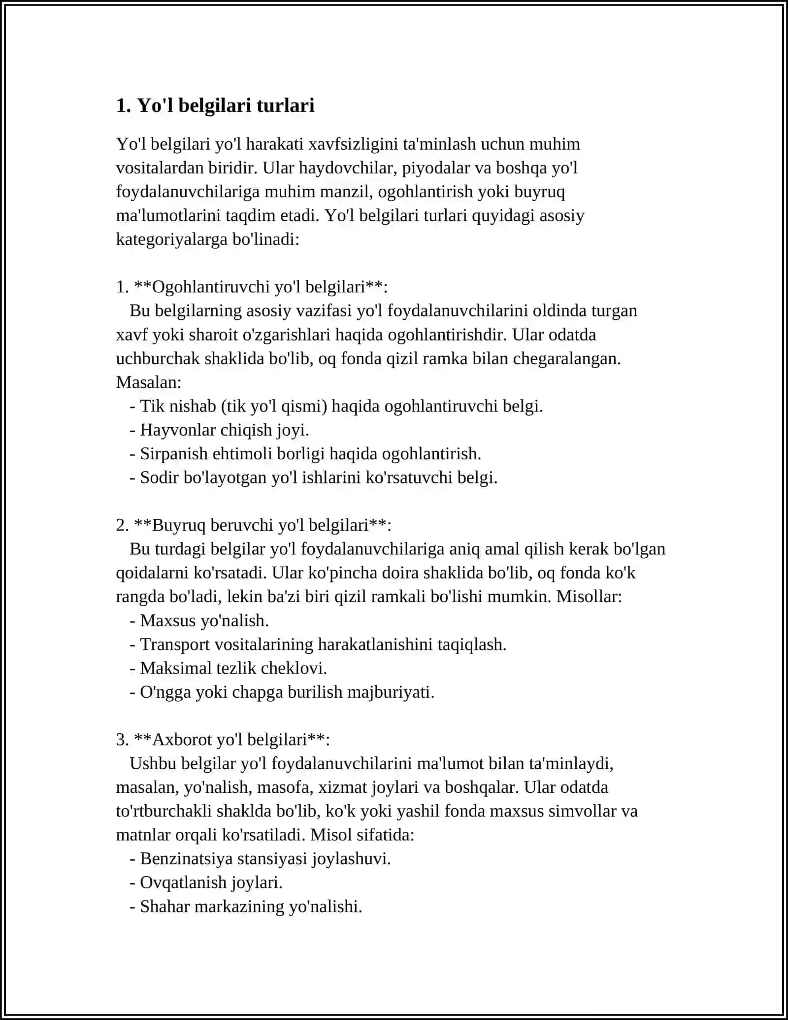 YOʻL BELGILARI VA MASOFA 3