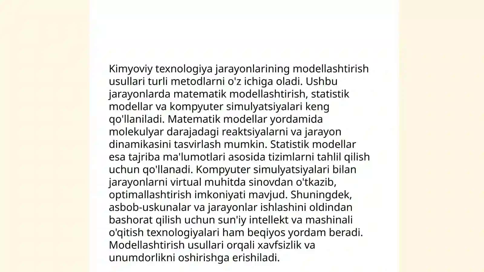 Kimyoviy texnalogik jarayonlarni modellashtirishda porametrlar muhim hisoblanadi 3