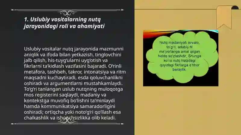 Uslubiy vositalarning nutq jarayonidagi roli va ahamiyati 3