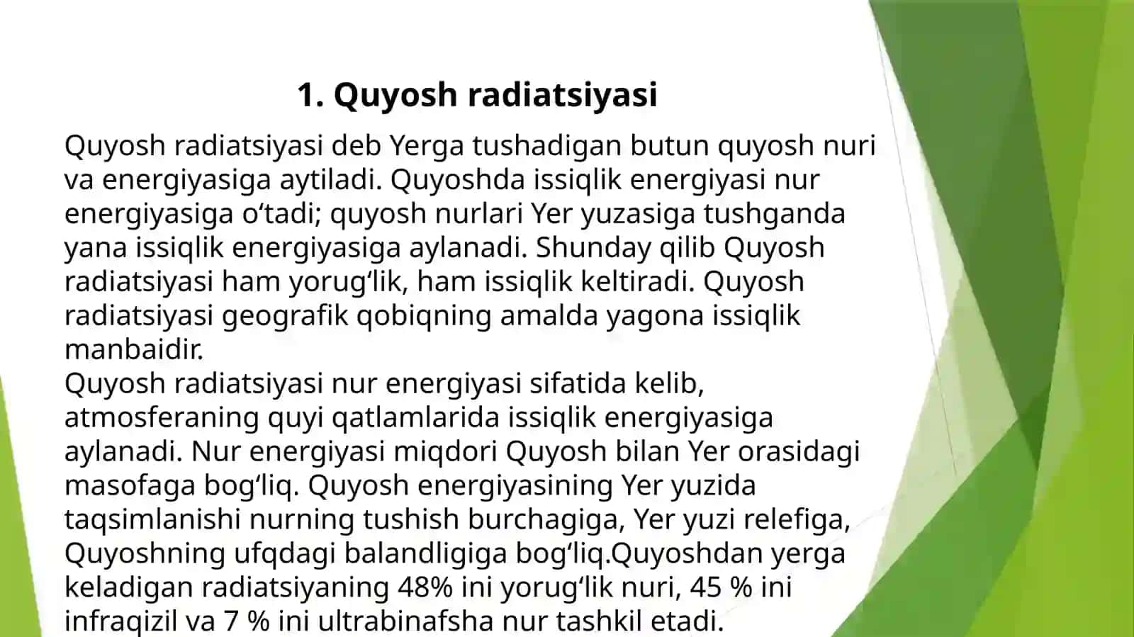 QUYOSH RADIATSIYASINING KELISHI VA YER YUZASIDA TAQSIMLANISHI 3