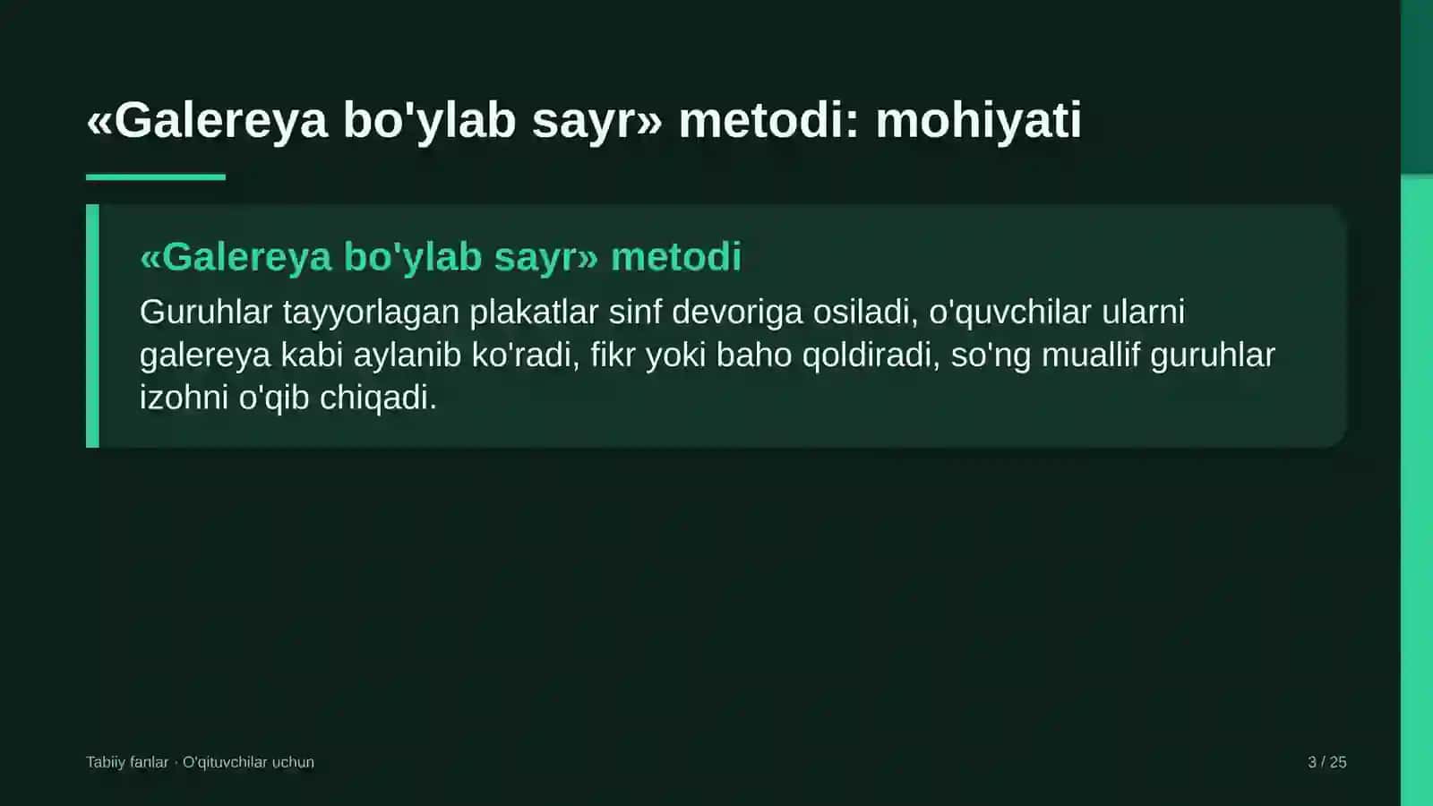 tabiiy fanlar darslarida galereya bo'ylab sayr metodidan foydalanish 6634 3