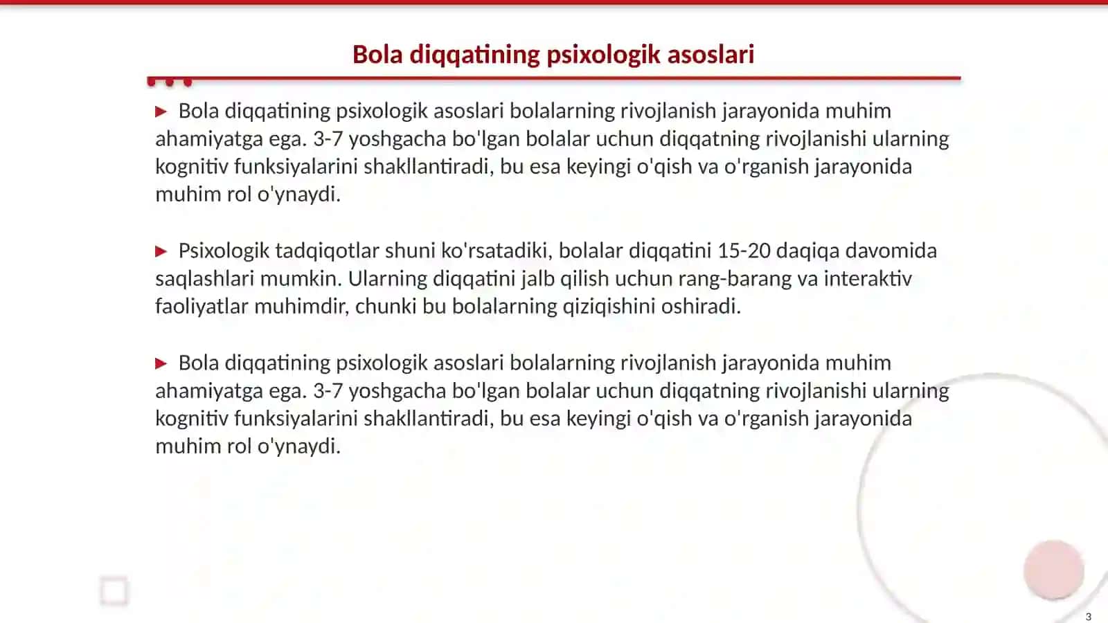 Bola diqqatini barqarorlashtirish usullari va vazifalari 3
