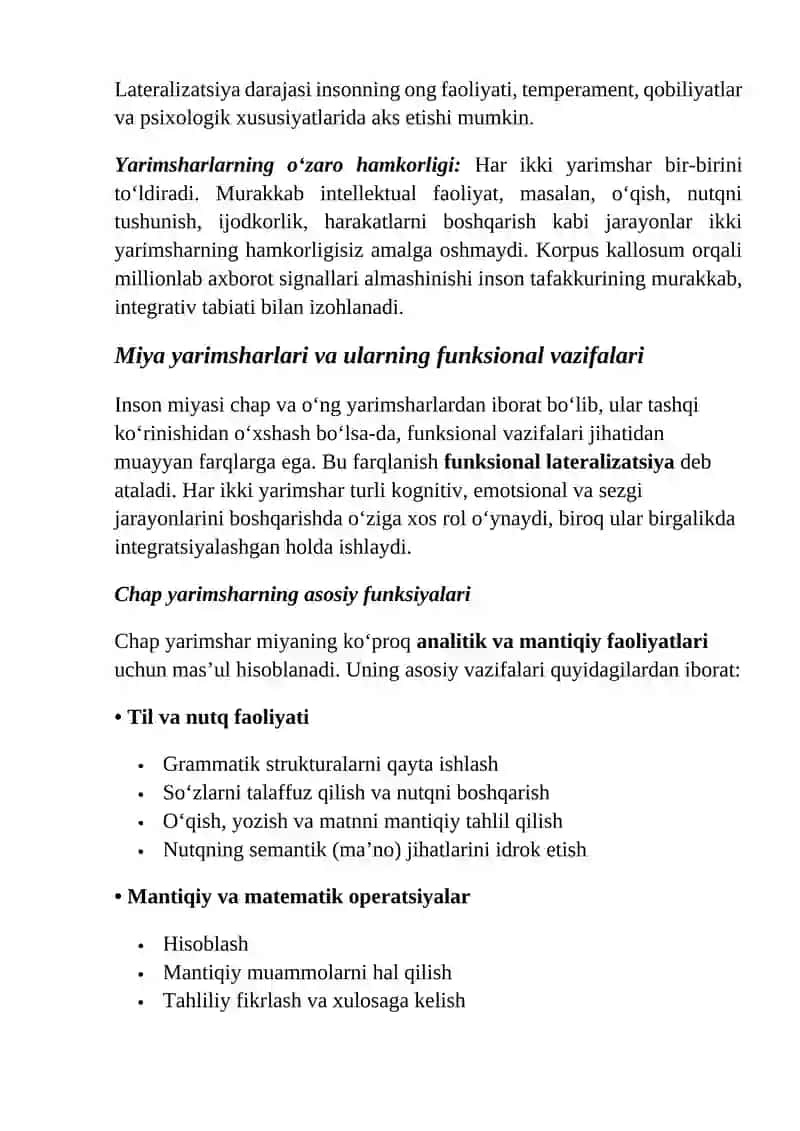 Maktabgacha ta’lim xususiy metodikasi fanidan “Yarimsharlar assimetriyasi tipining insonni gender xususiyatlariga bog‘liqligi” Referati 3
