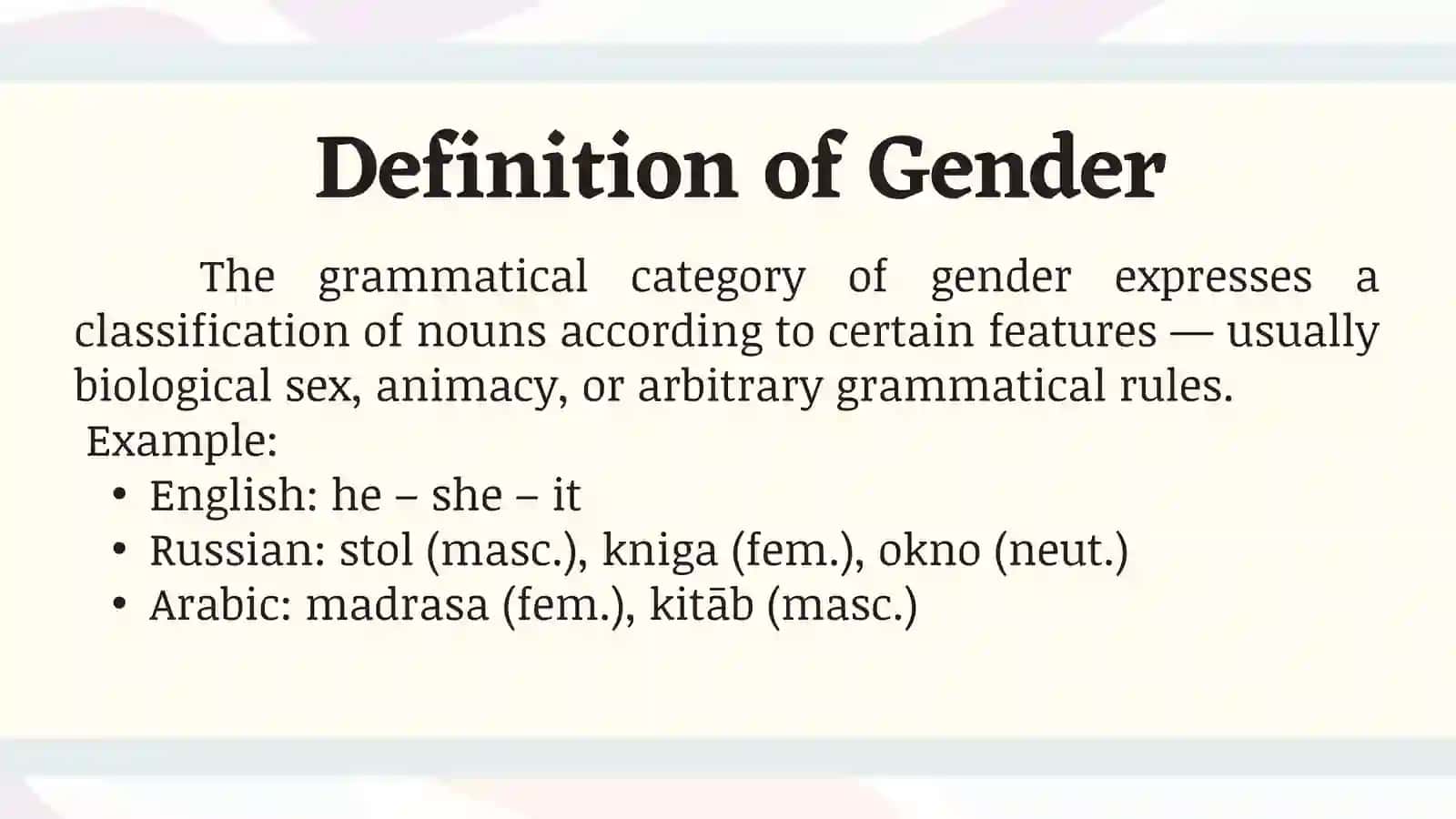 Typological category of gender in nouns 3