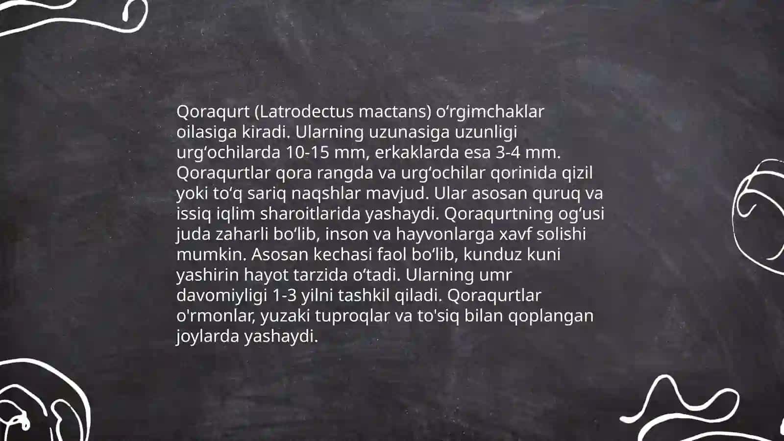 Zaharli hayvonlar. Qoraqurt 3