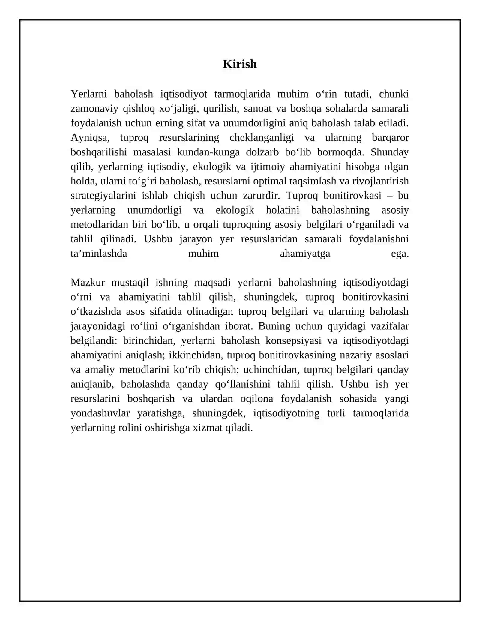 Yerlarni baholash iqtisodiyot tarmoqlarida uning ahamiyati. Tuproq bonitirovkasini o‘tkazish uchun asos qilib olinadigan tuproqning belgilari 3