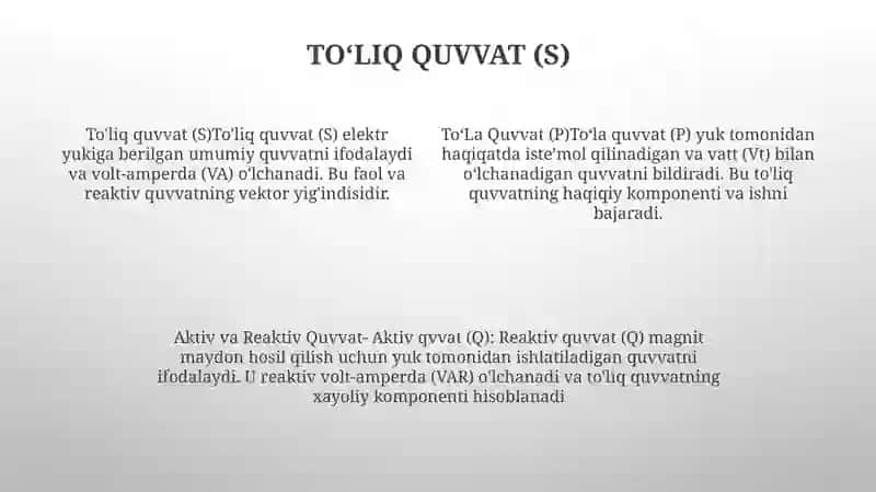 ToʻLa, Aktiv,Reaktiv Quvvat Va Ularning Birliklari 3