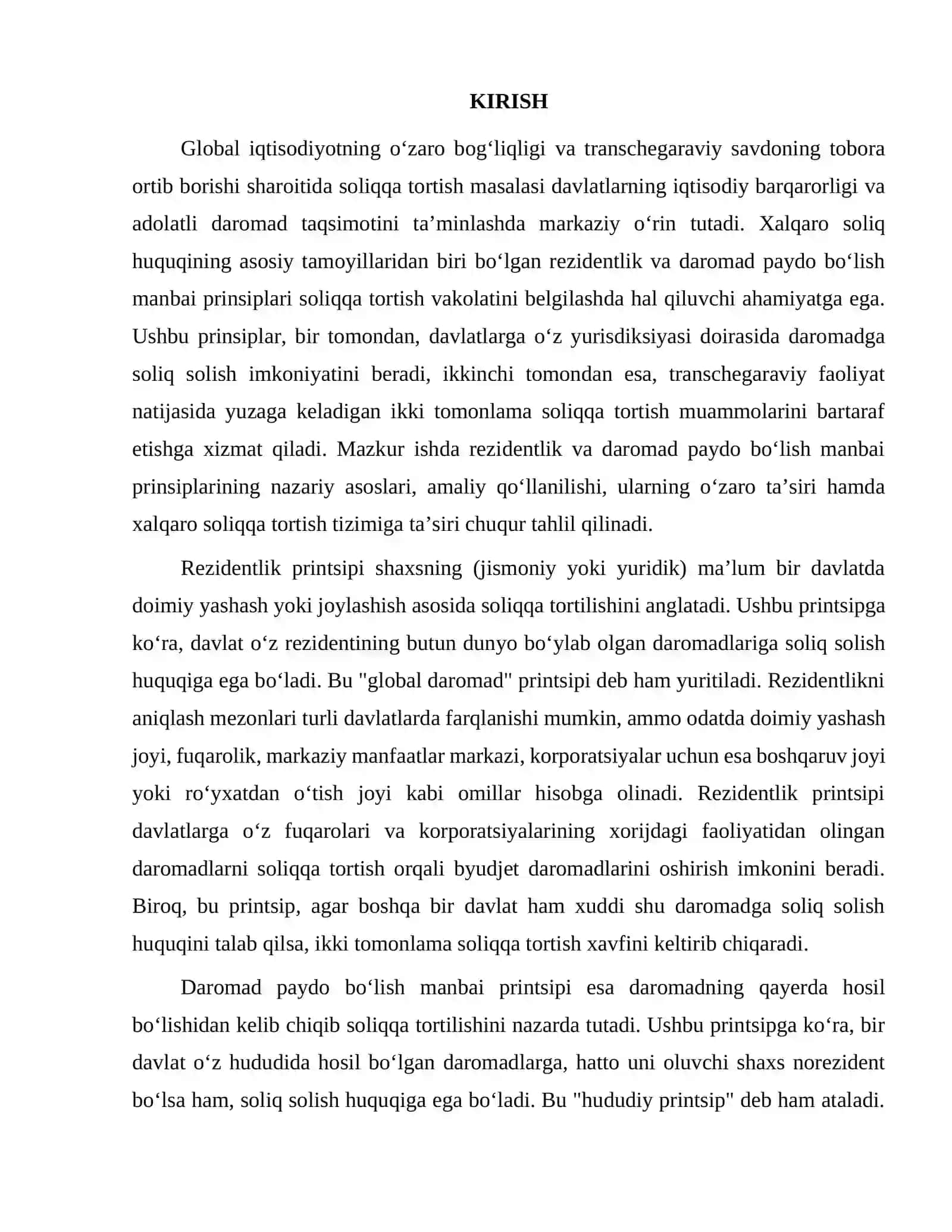 Rezidentlik va daromad paydo bo‘lish manbaida soliq solish prinsiplarining o‘zaro tahlili 3