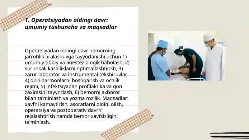 Operatsiyadan oldingi davr. Bemorlarni operatsiyaga tayyorlash usullari 3