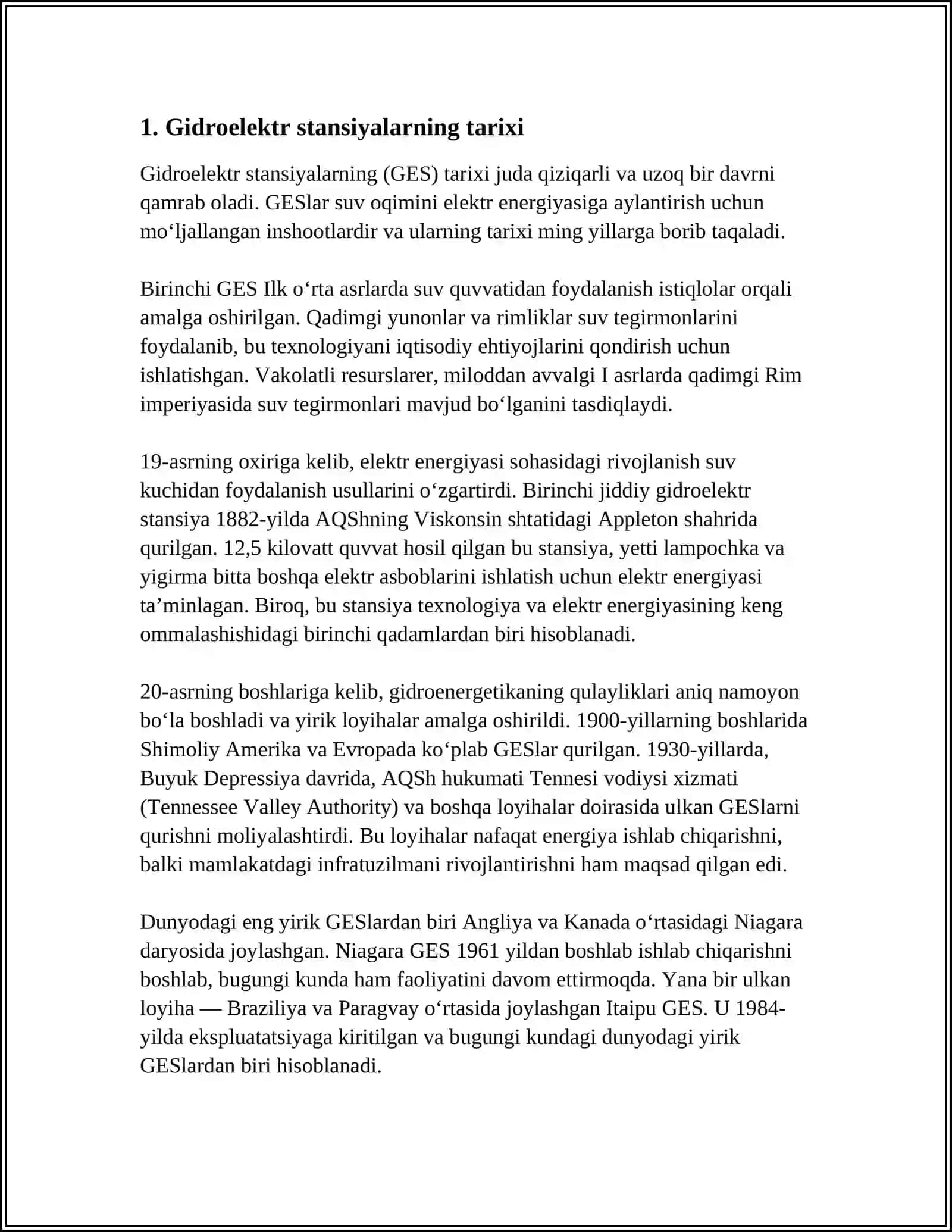 MUSTAQIL ISH Mavzu: GIDROELEKTROSTANSIYALAR 3