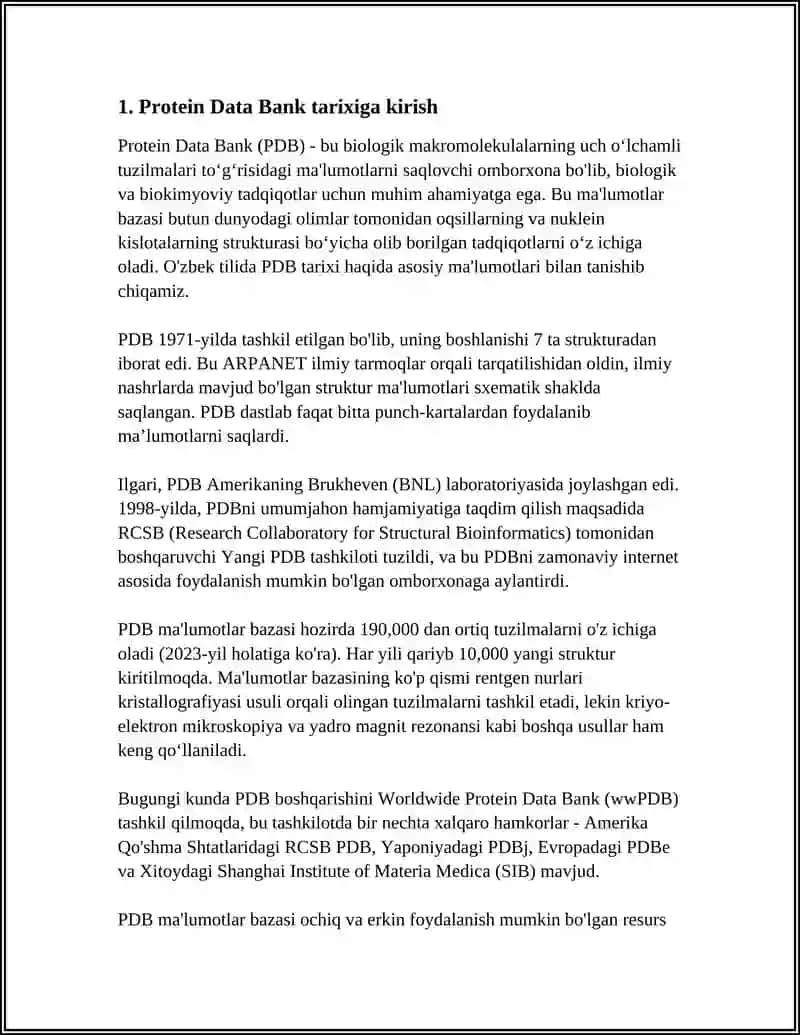 BIOINFORMATIKA VA BIOMEXANIKA FANIDAN MUSTAQIL ISH 3