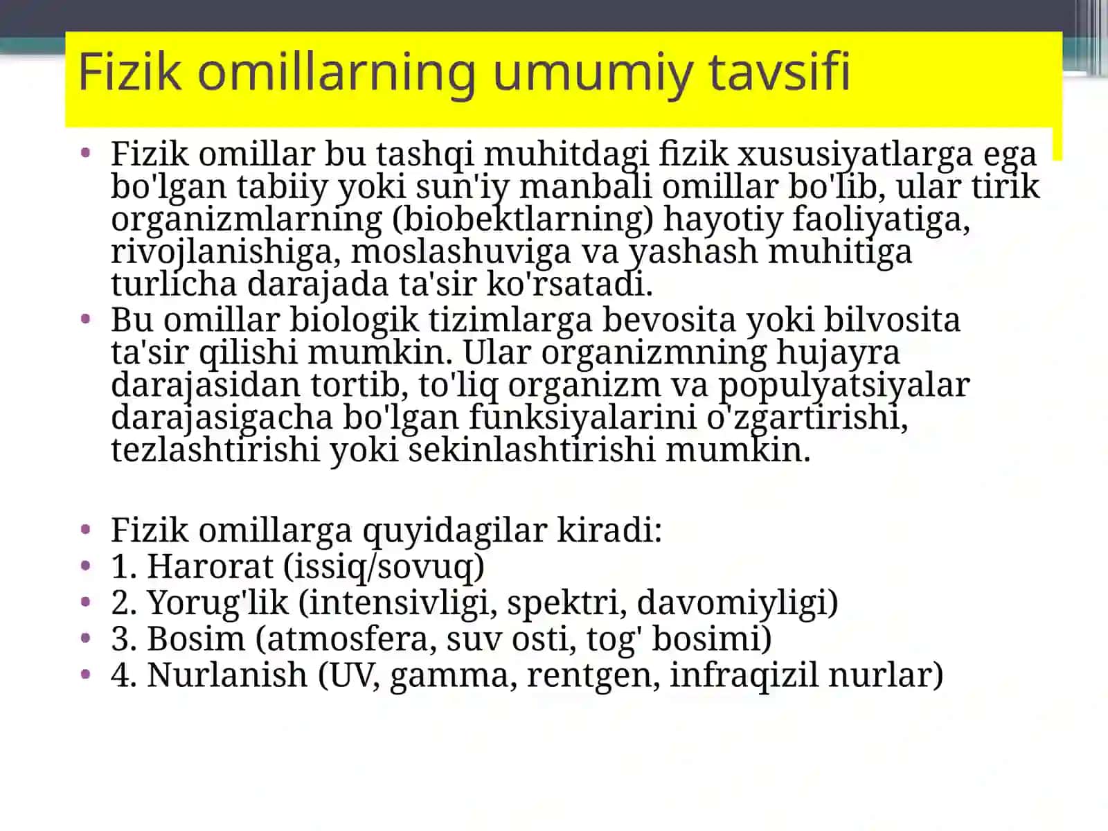 Biofizka fanidan Biobektlarga fizikomillarning taʼsiri 3