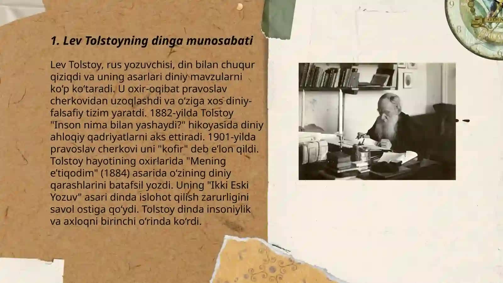 Lev Tolstoyning "Iqrornoma" asaridagi diniy e'toqodlarini tahlil etish 3