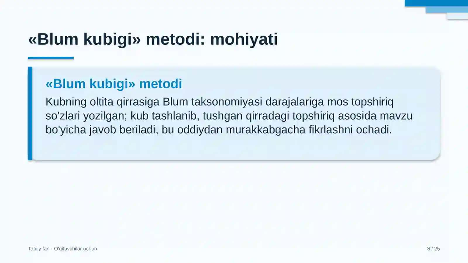 tabiiy fan darslarida blum kubigi metodidan foydalanish 3325 3