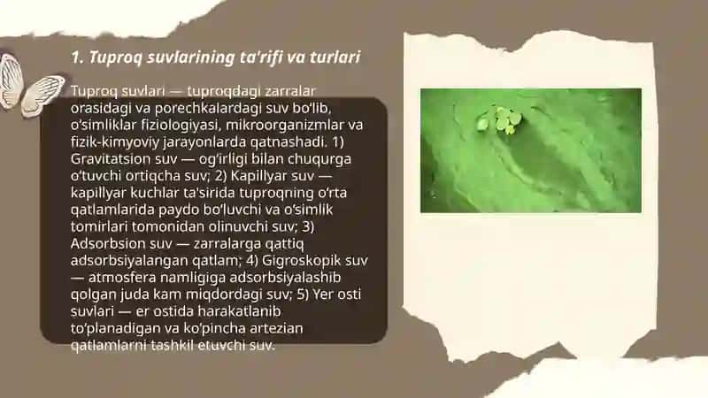 Tuproq suvo'tlari.Ahamiyati va ularning usullarini o'rganish 3