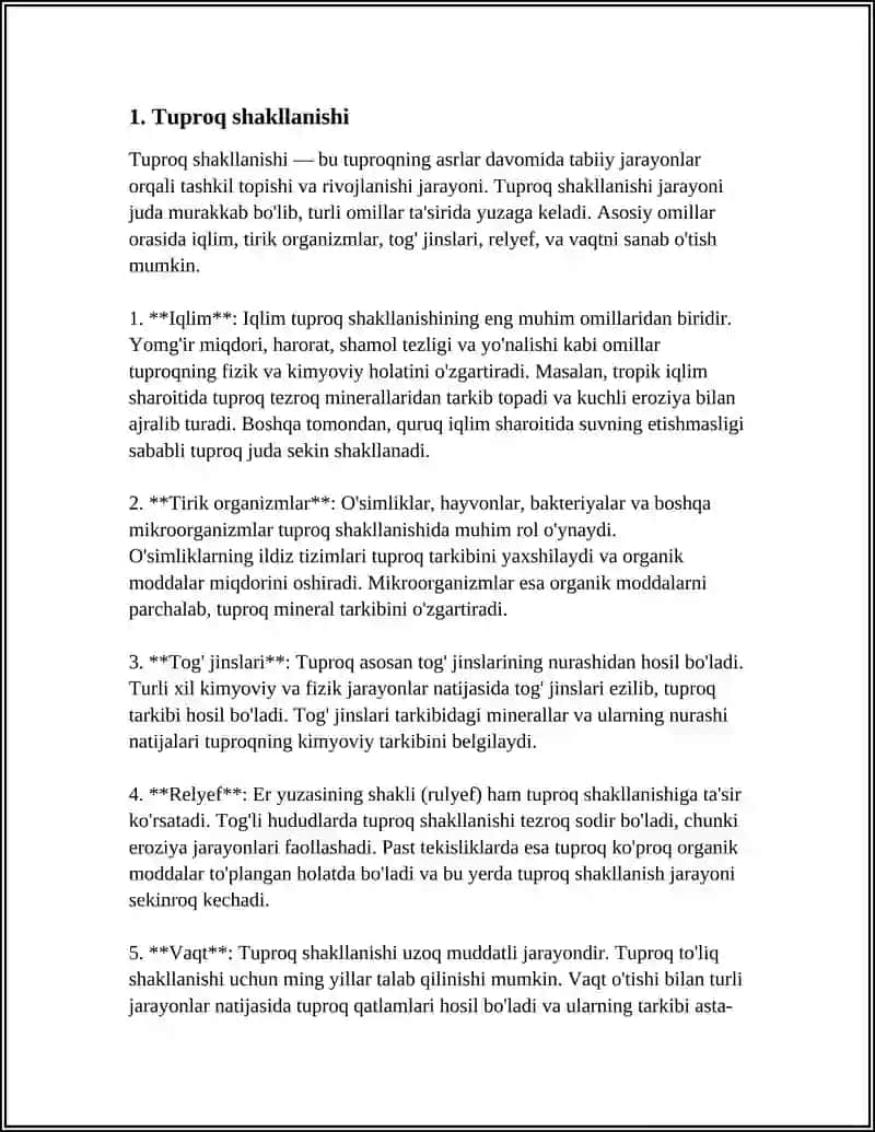 MUSTAQIL ISH Mavzu: TUPROQ VA UNING XUSUSIYATLARI 3