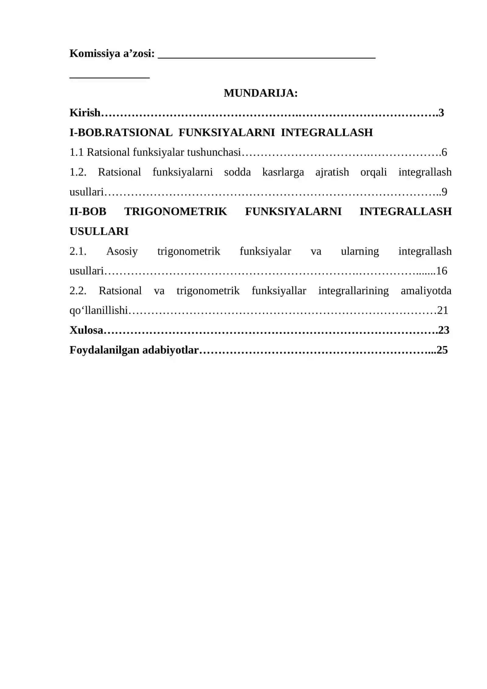 Matematik analiz - Ratsional hamda trigonometrik funksiyalarni integrallash 3