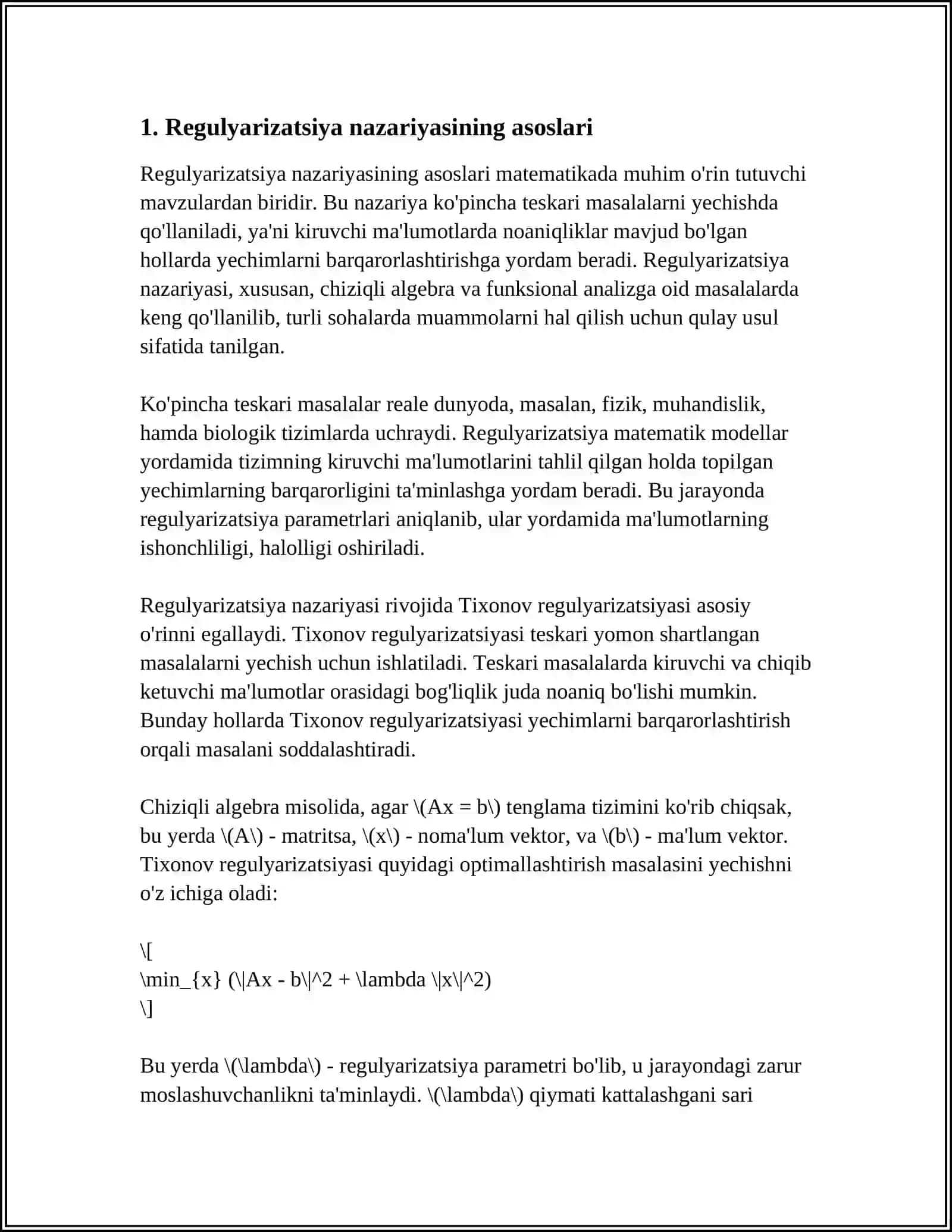 O'QITISH JARAYONIDA REGULYARIZATSIYALASH MAVZUSIDA REFERAT TAYYORLANG 3