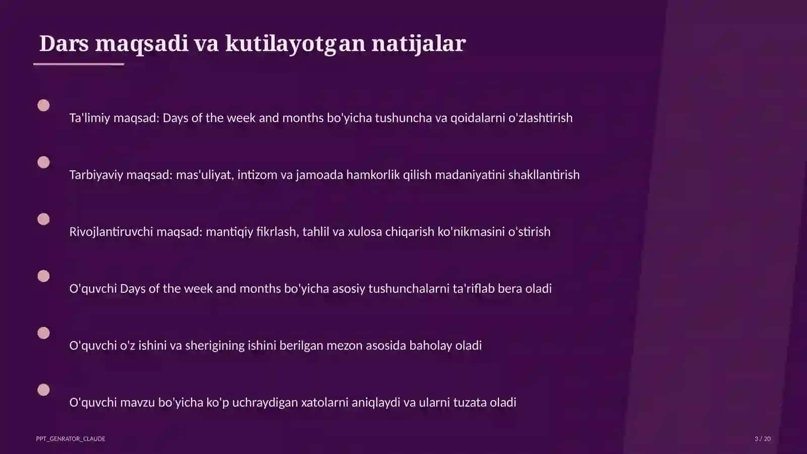Days of the week and months (2-sinf) 3
