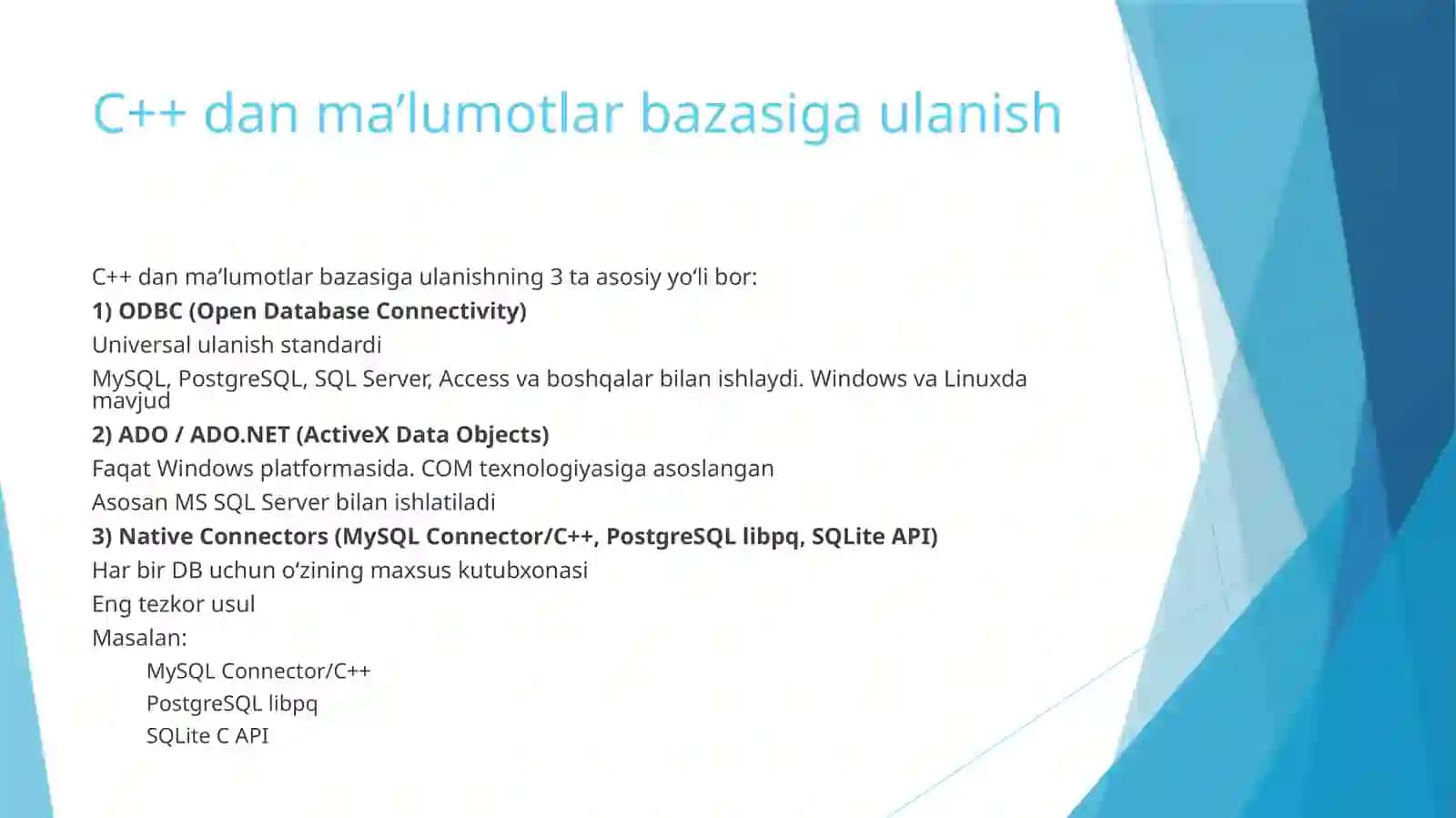 C++ dan MA’LUMOTLAR BAZASIGA ulanish 3