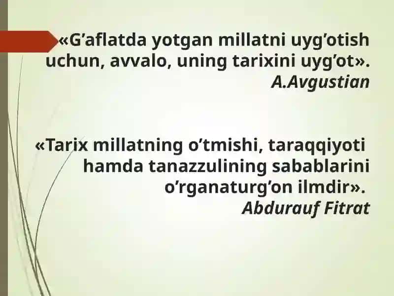O‘zbekiston tarixi fanining predmeti, maqsadi, vazifalari, manba va asoslari 3