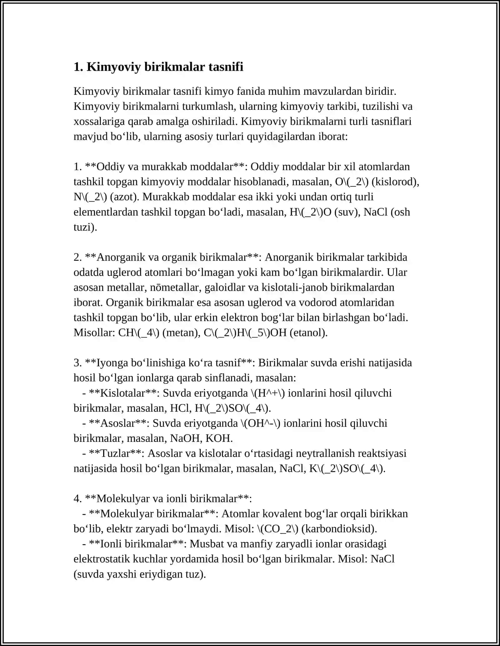 MUSTAQIL ISH Mavzu: KIMYOVIY BIRIKMALAR 3