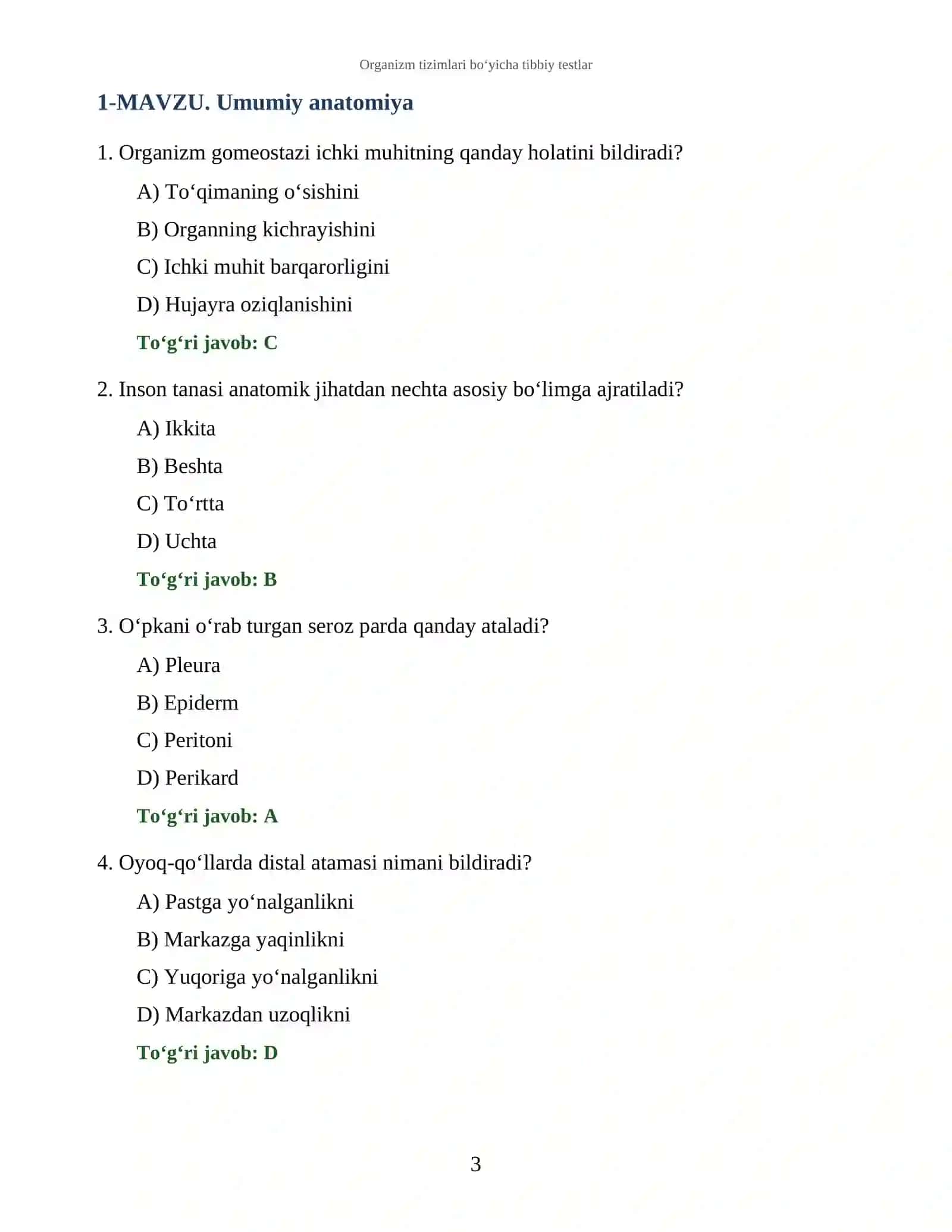 Umumiy anatomiya Testlari 3