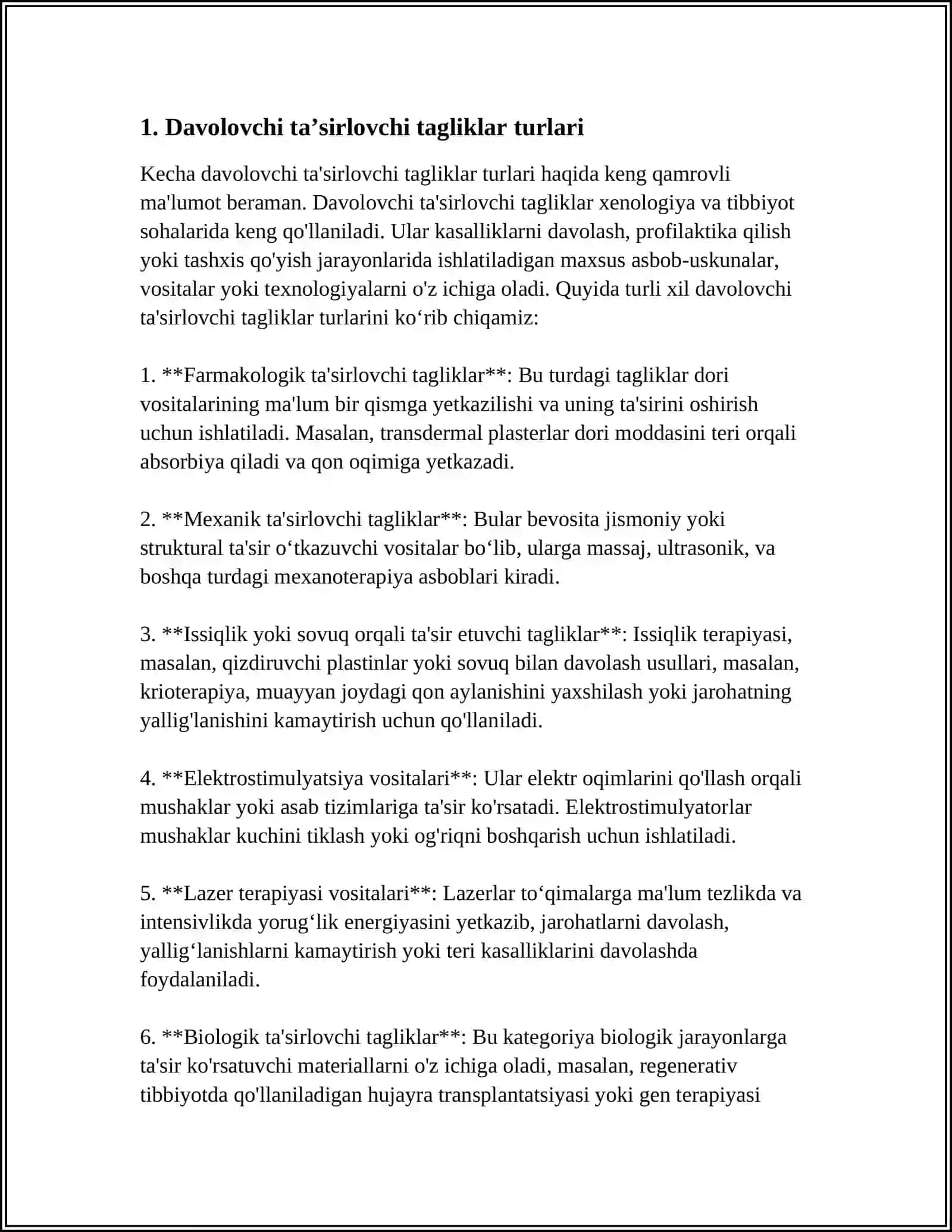 MUSTAQIL ISH Mavzu: DAVOLOVCHI TAGLIKLAR TURLARI XUSUSIYATLARI 3
