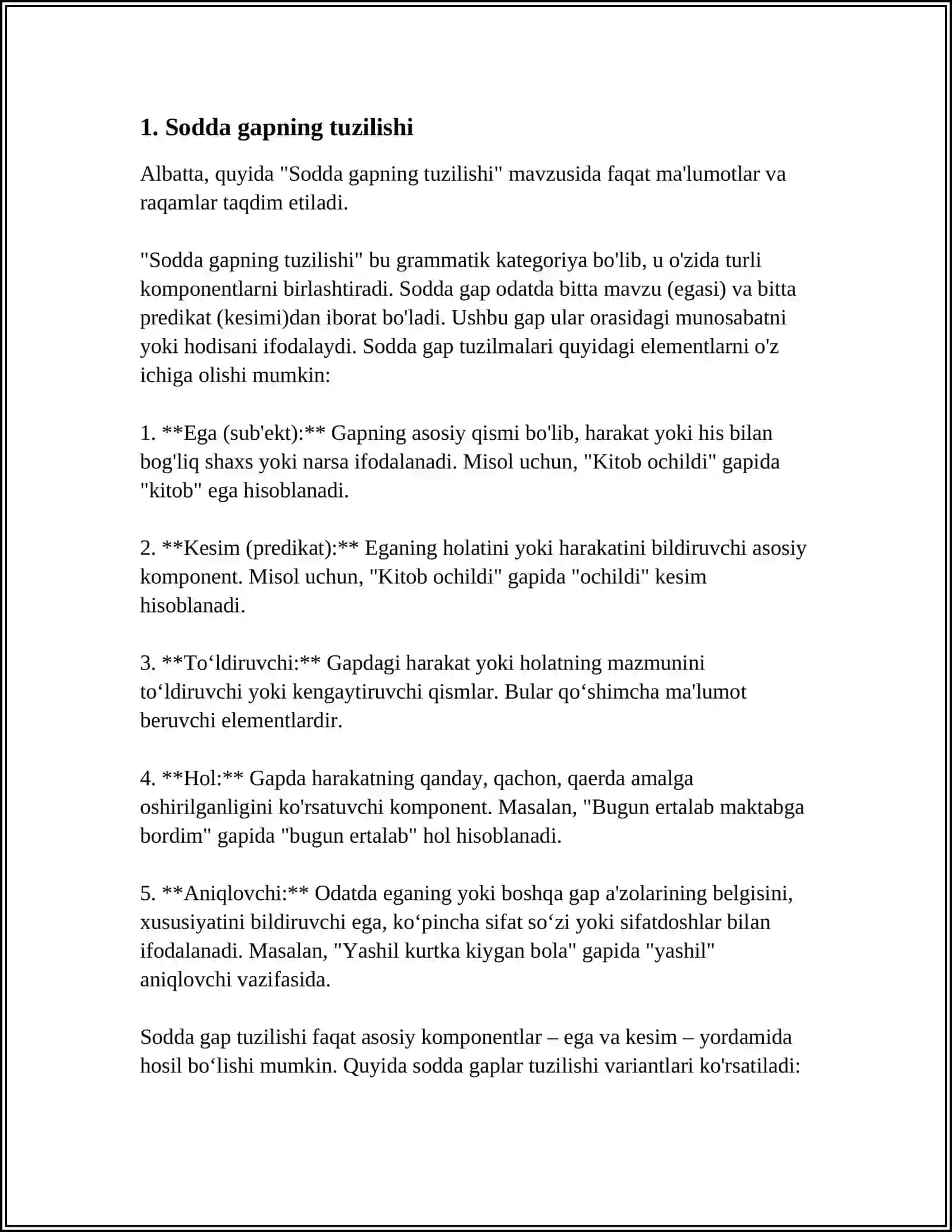 O'ZBEK TILIDA SODDA GAP QOLIPLARI 3