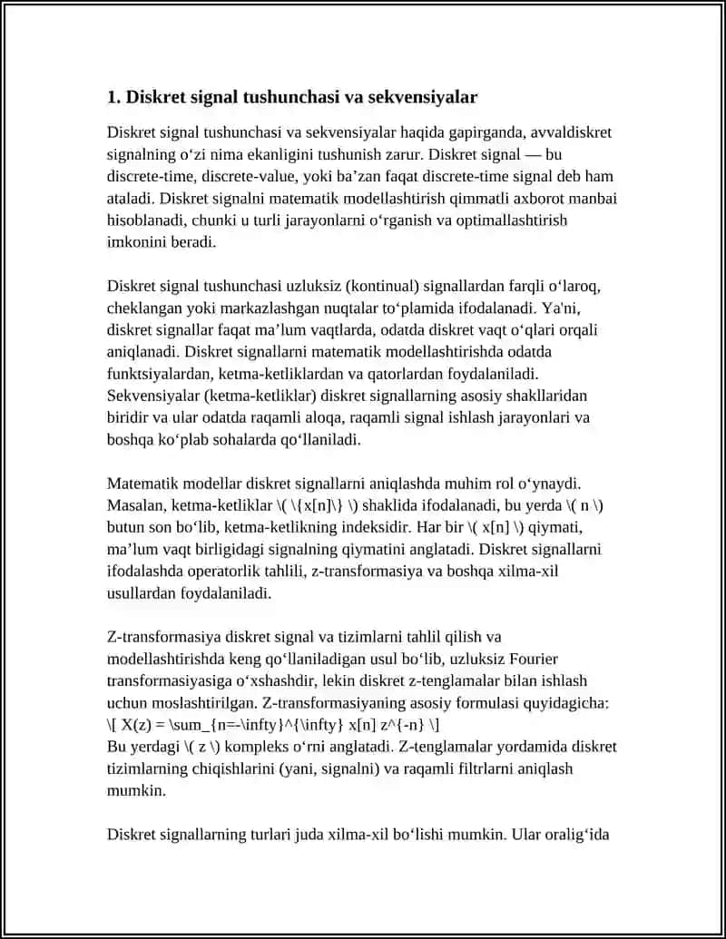 DISKRET SIGNALLARINING MATEMATIK MODELLARI 3