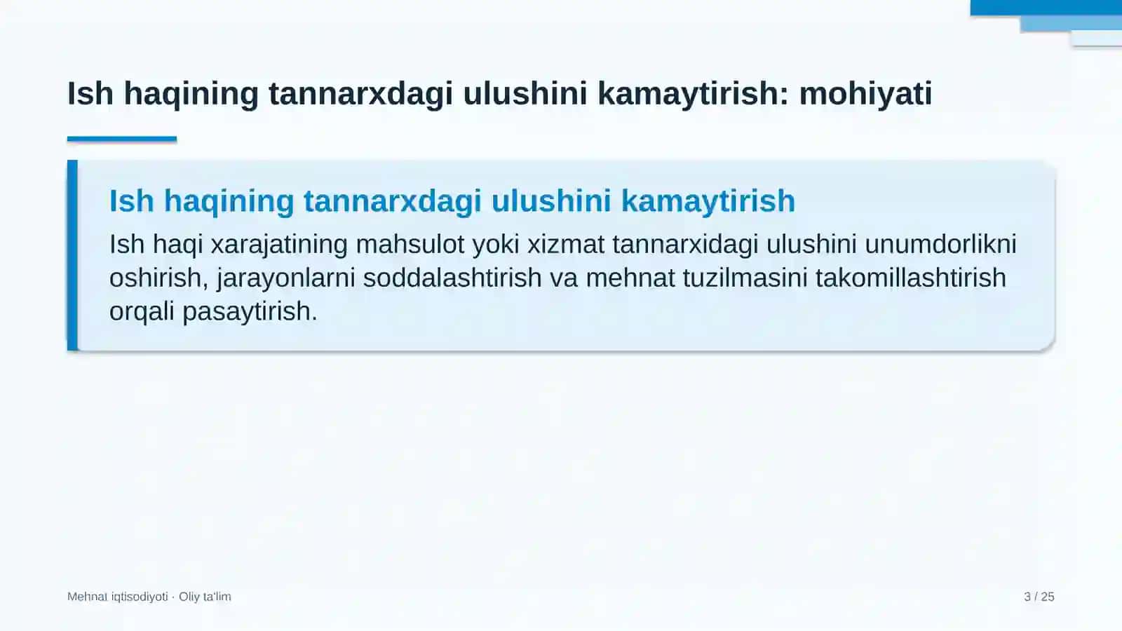 yuridik klinikalarda ish haqi xarajatlarining mahsulot tannarxidagi ulushini kamaytirish 3580 3