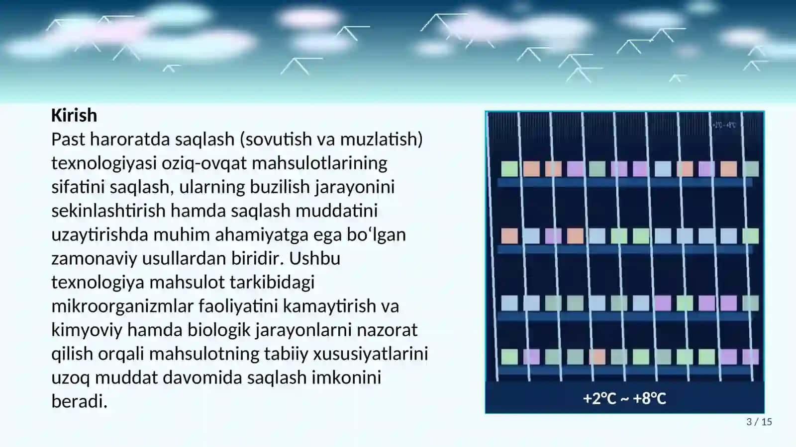Past haroratda saqlash (sovutish va muzlatish )texnologiyasi . 3