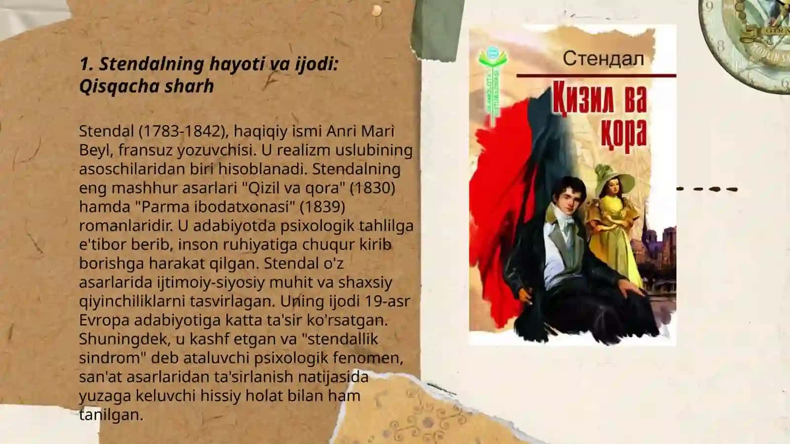 Stendal hayoti va ijodi qora va qizil asari haqida 3