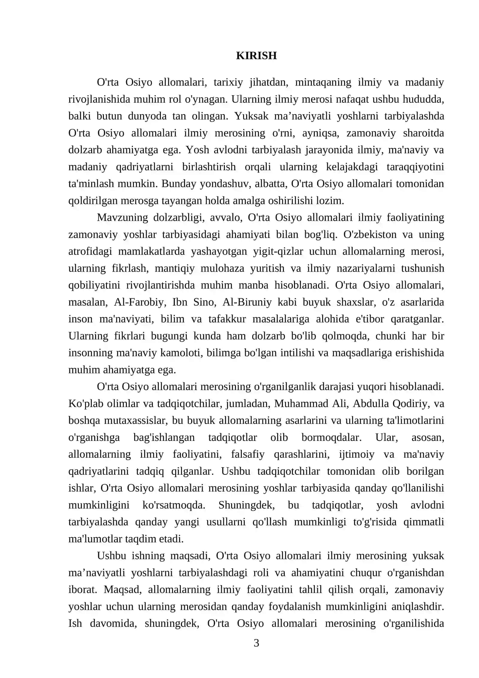 Yuksak maʼnaviyatli yoshlarni tarbiyalashda O'rta Osiyo allomalari ilmiy merosining oʻrni 3