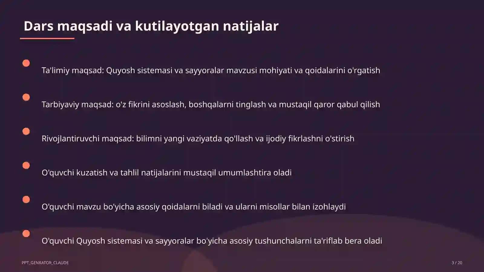 Quyosh sistemasi va sayyoralar (4-sinf) 3