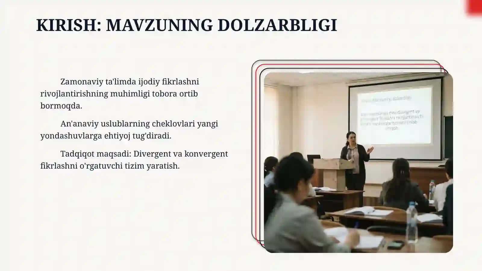 Dars mazmuniga mos divergent va konvergent fikrlashni rivojlantiruvchi kreativ topshiriqlar tizimini ishlab chiqish 3