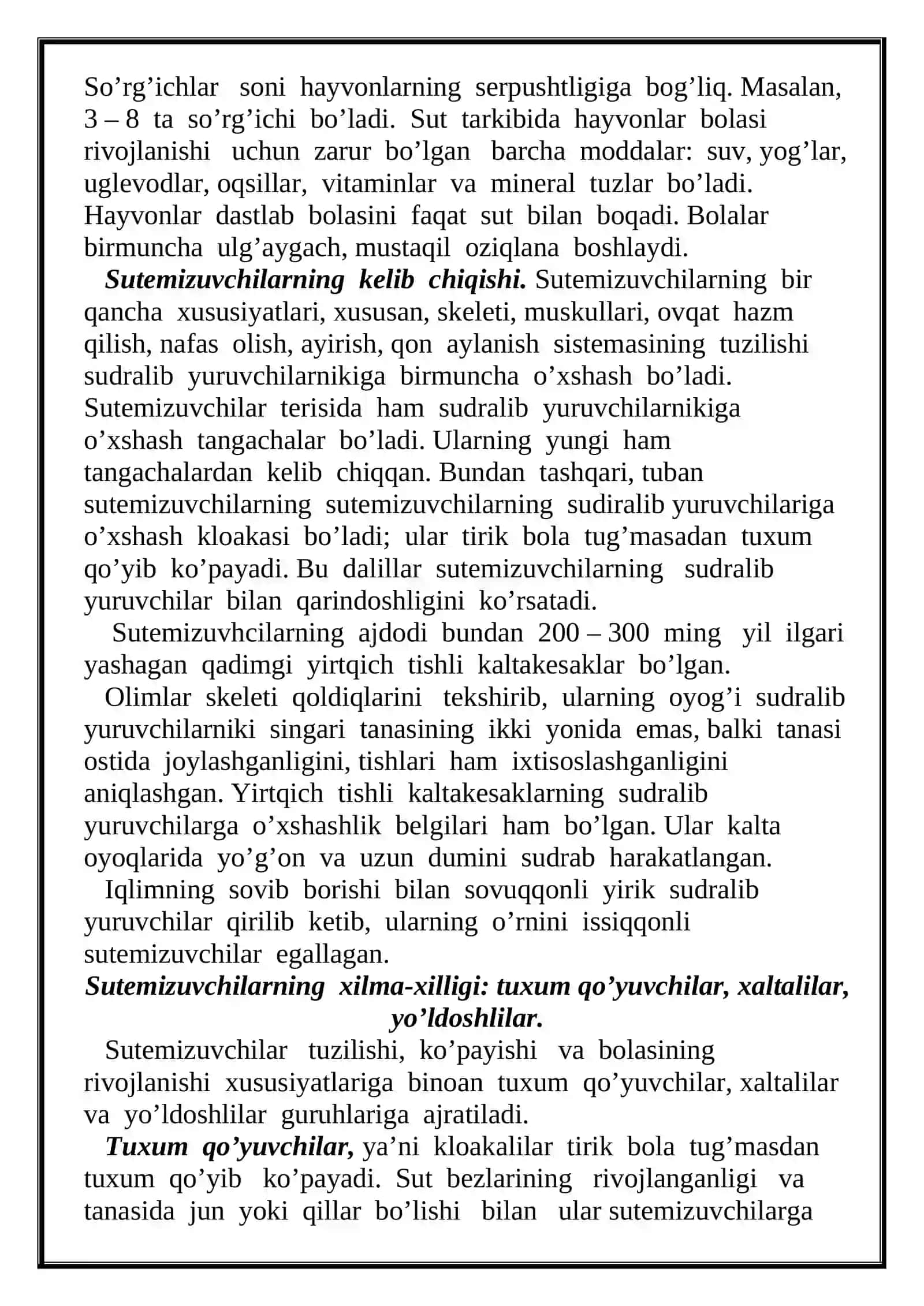 Sutemizuvchilarning ko’payishi, rivojlanishi va kelib chiqishi 3