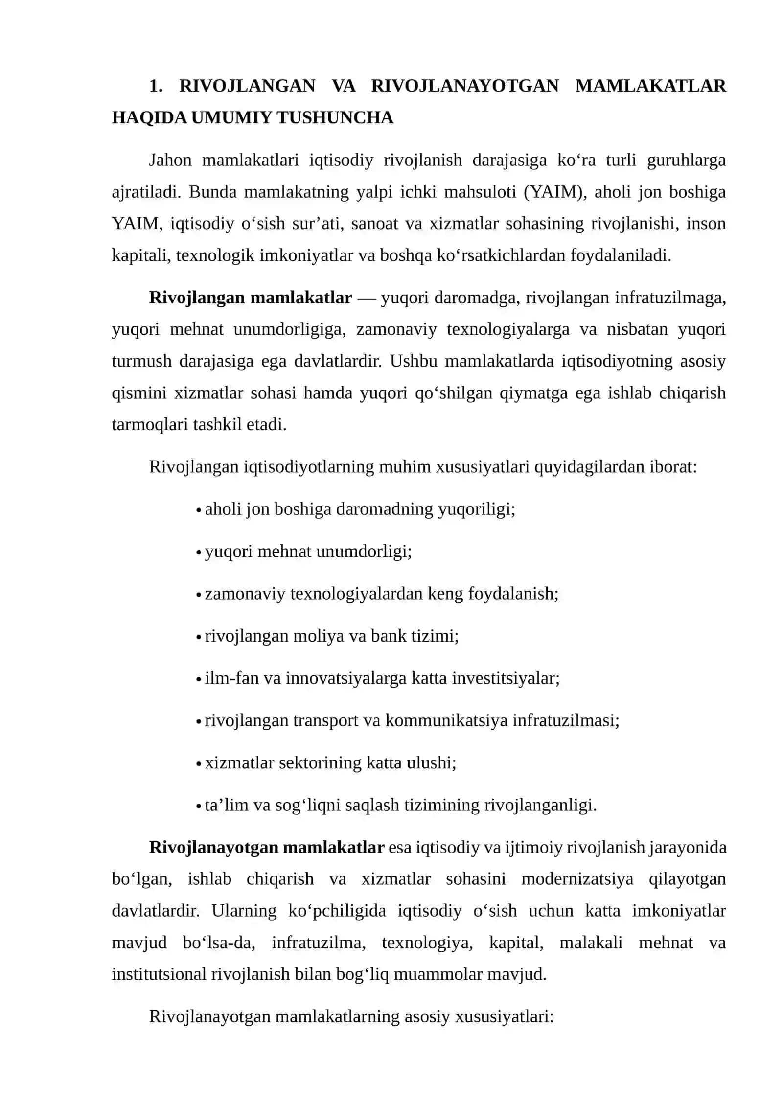 RIVOJLANGAN VA RIVOJLANAYOTGAN MAMLAKATLARNING IQTISODIY KO‘RSATKICHLARI 3