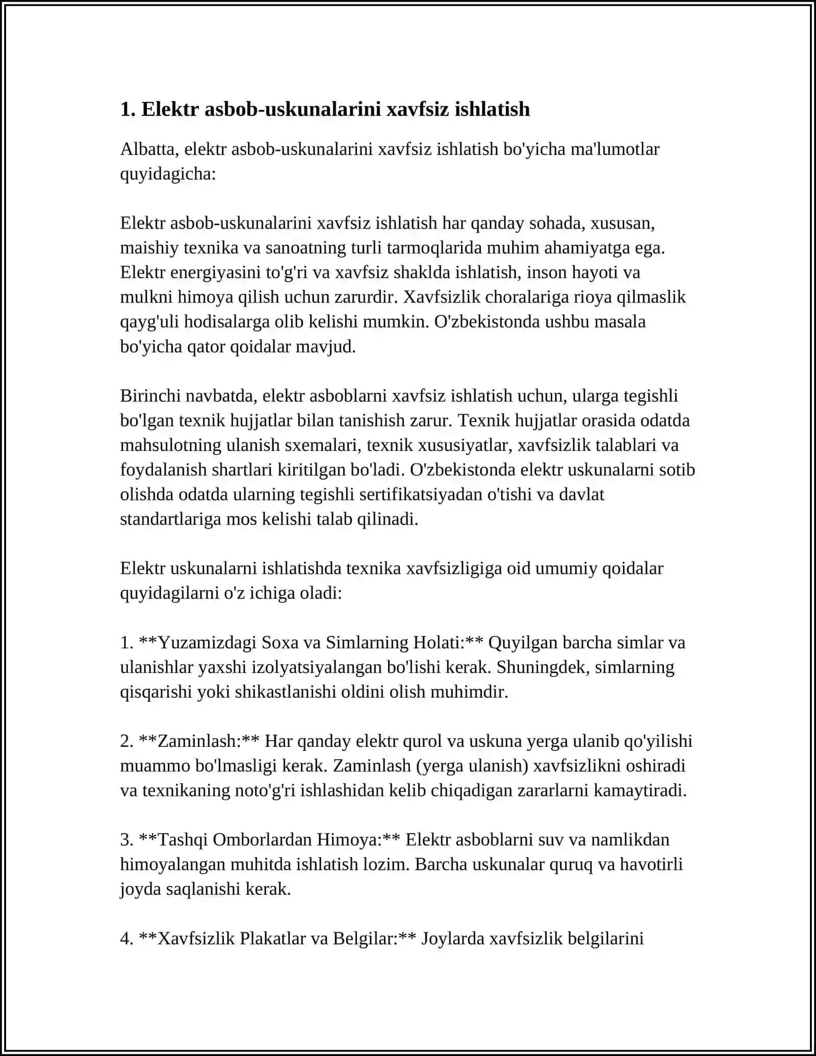 ELEKTR MONTAJ USTAXONASIDA TEXNIKA XAVSIZLIK TALABLARI 3