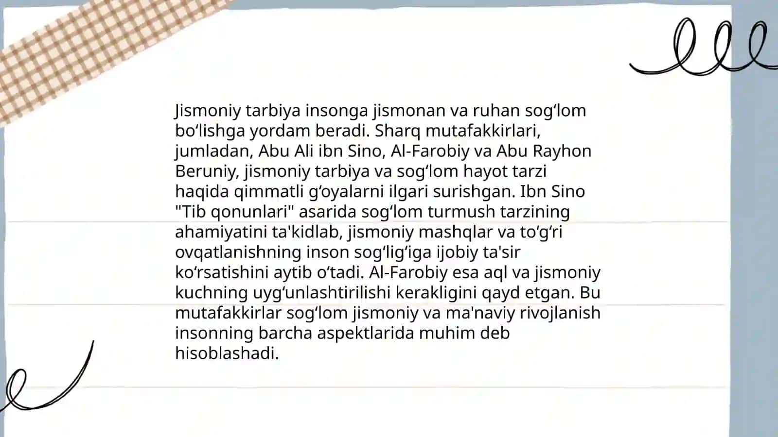 Sharq mutafakkirlarining jismoniy tarbiya haqidagi qarashlari 3
