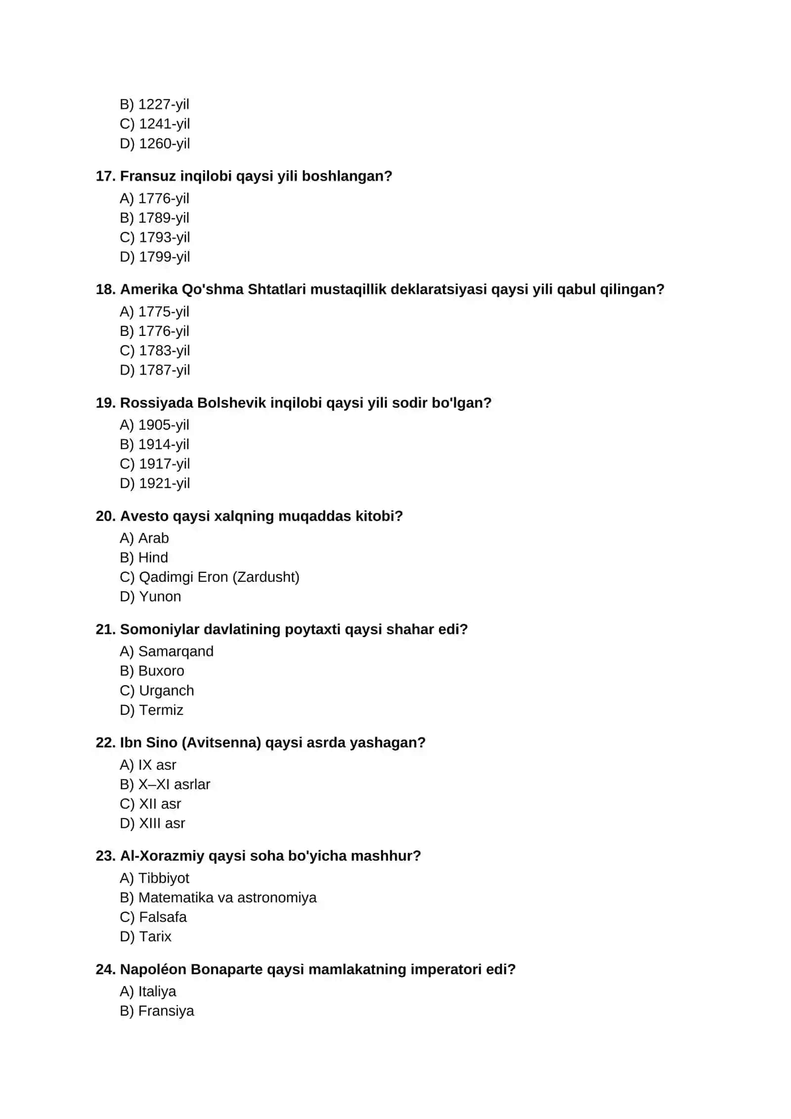TARIX FANIDAN TESTLAR 3