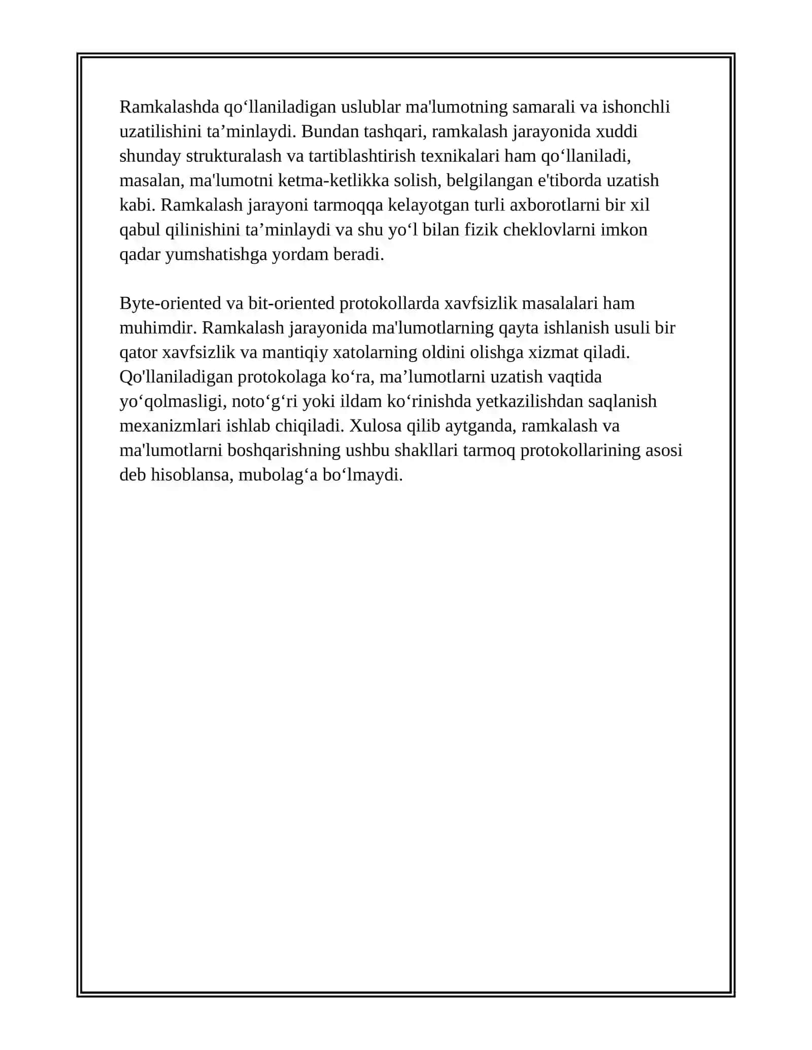 FRAMING, BYTE-ORIENTED VA BIT-ORIENTED PROTOKOLLAR 3