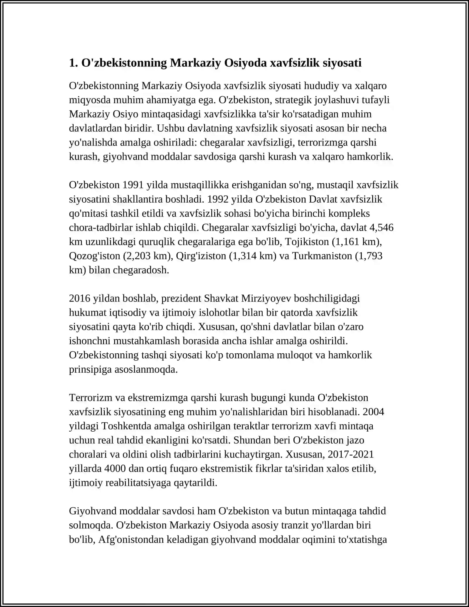 O’zbekistonning Markaziy Osiyoda Tinchlik va Barqarorlikni Ta’minlashdagi O’rni 3