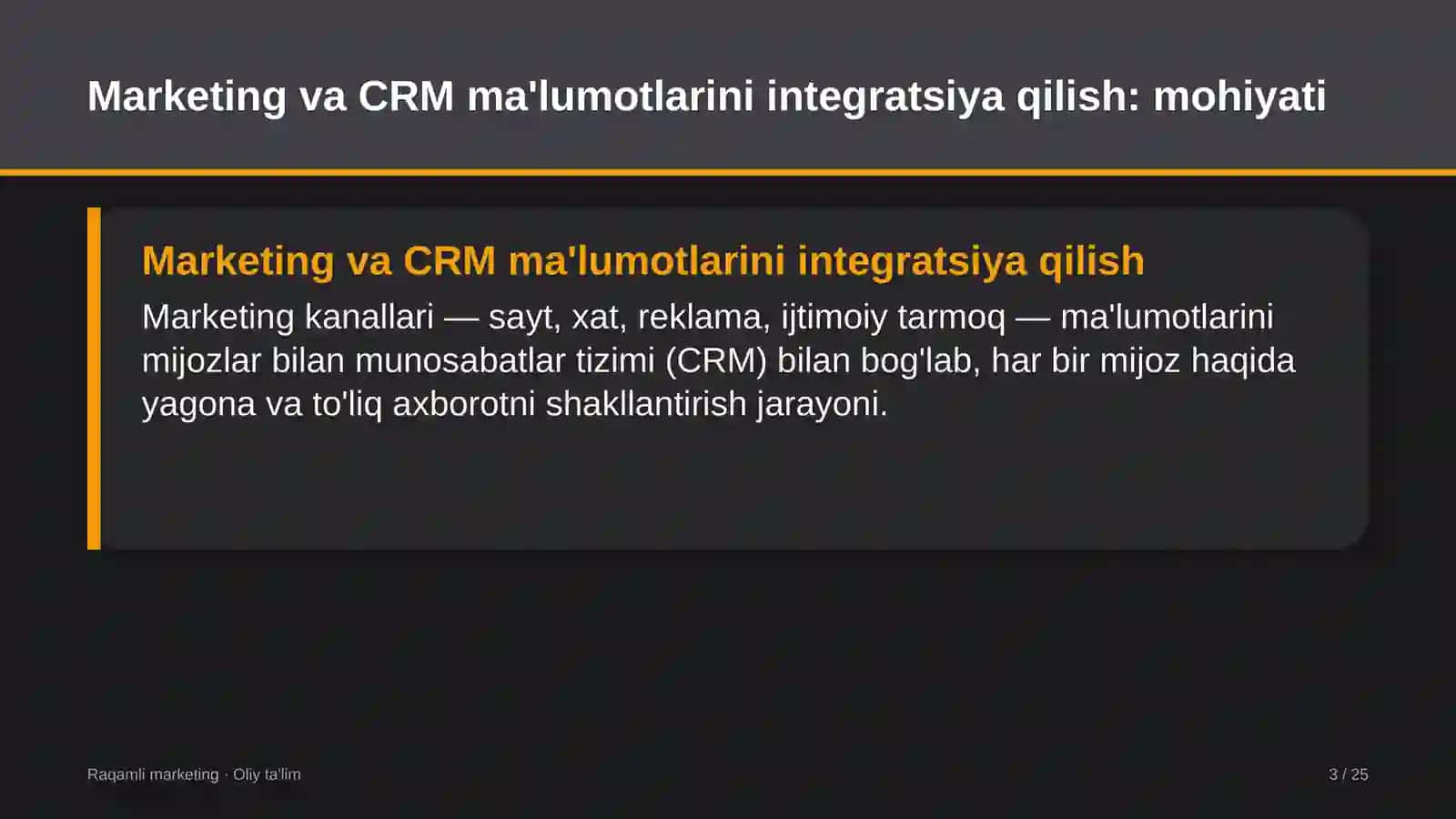 venchur fondlarida marketing va crm ma'lumotlarini integratsiya qilish 5052 3